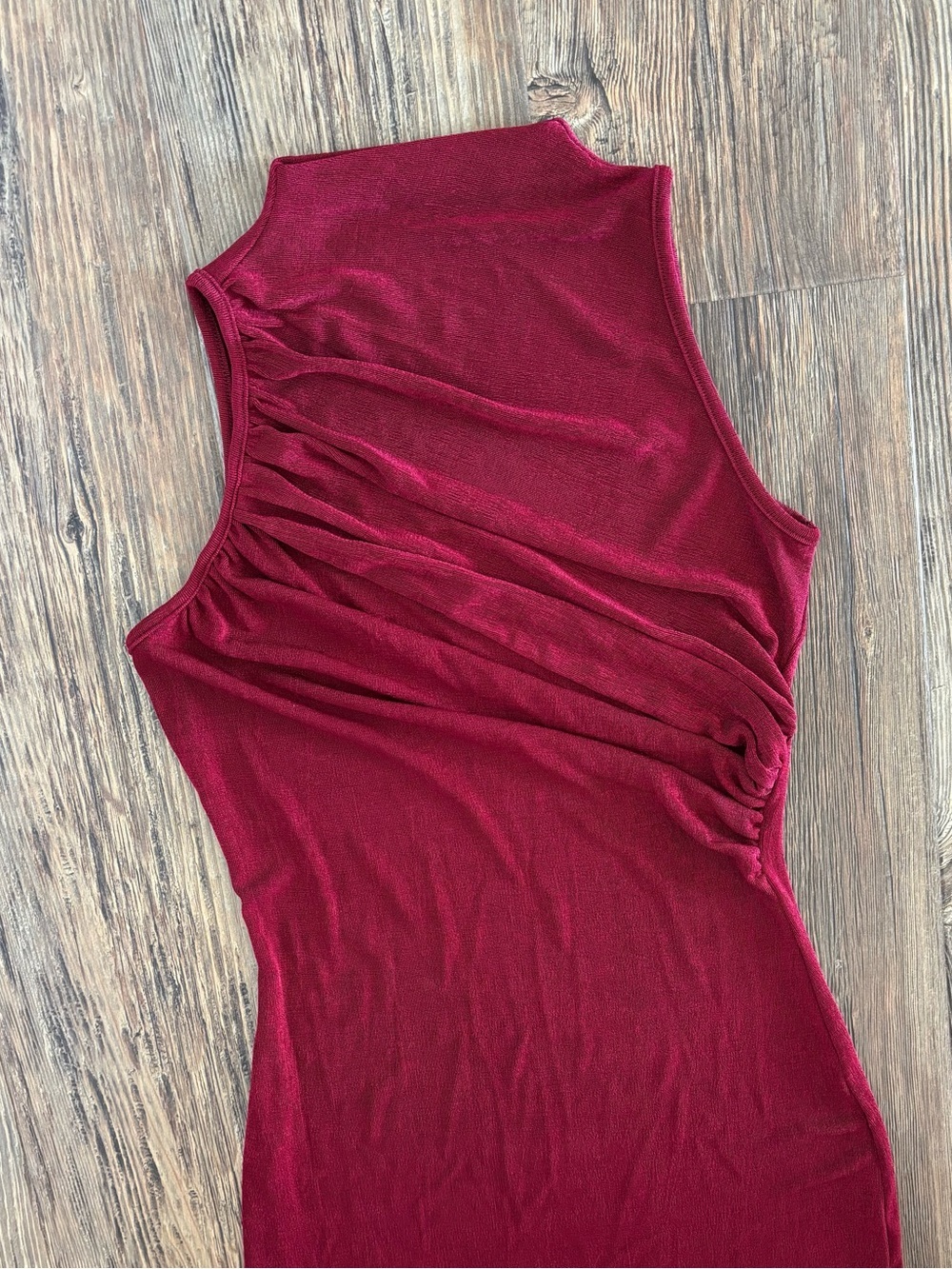 NWT Cider Sleeveless Maxi Dress Small Wine Red High Neck Ruching Leg Slit Formal - Picture 12 of 12